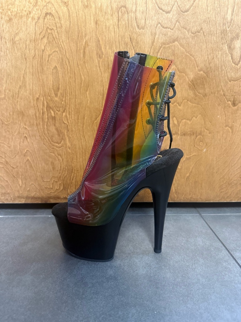 Adore Rainbow Translucent Lace-Up Platform Bootie - Black Sole